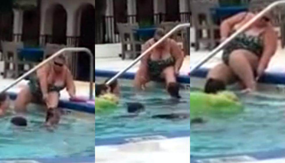 Mujer se afeita las piernas en piscina llena de niños