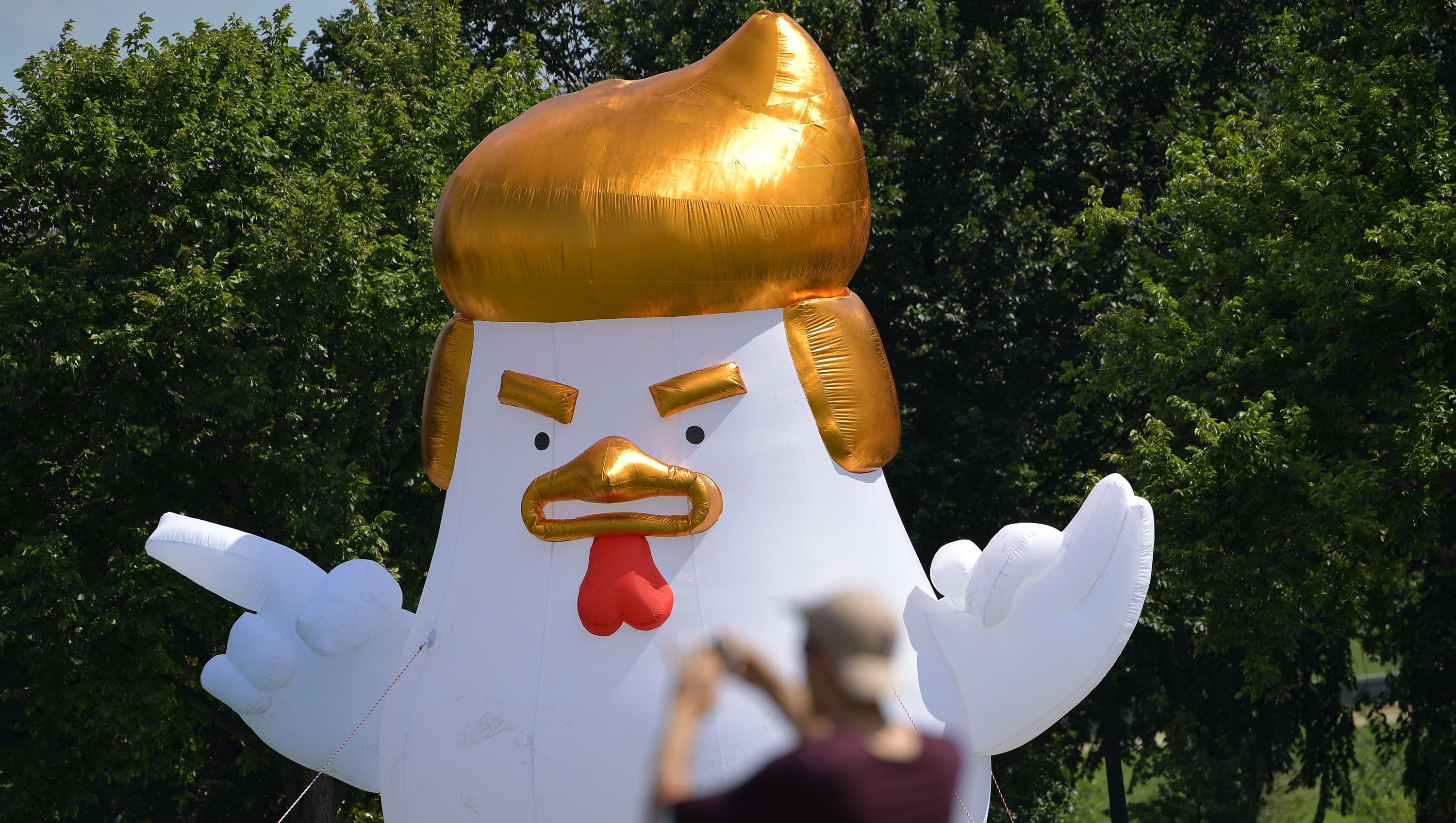 Donald Trump: un pollo inflable con su peinado apareció en la Casa Blanca (Foto: AFP)
