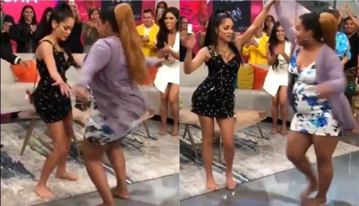 Natti Natasha se luce bailando merengue sin zapatos en programa en vivo. (Foto: Captura de video)