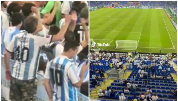 Argentino ingresó al estadio en silla de ruedas, pero se paró para celebrar. (Foto: @gabi20t / TikTok)
