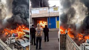 Impactantes imágenes del incendio en taller de buses interprovinciales en Ate