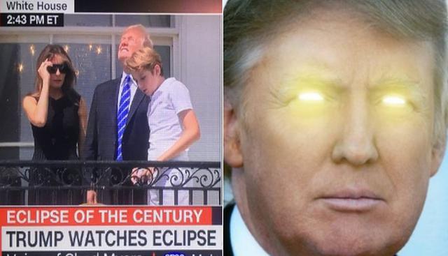 Donald Trump cometió el desliz de mirar directamente al eclipse y se inició la batalla más graciosa de memes.
