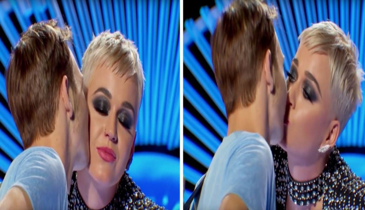 Katy Perry robó un beso a un joven en 'American Idol', pero a él no le gustó. (Captura: YouTube/American Idol)