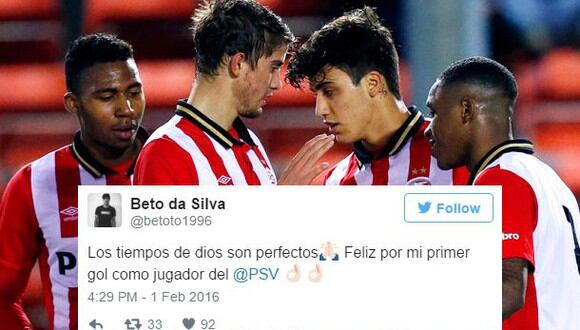 Beto da Silva agradece a Dios por su primer golazo con el PSV Eindhoven