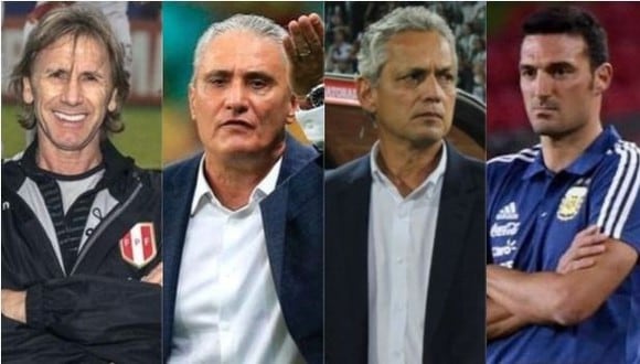 Ricardo Gareca, Tite, Lionel Scaloni y Reinaldo Rueda volvieron a las semifinales de la Copa América. (Foto: AFP)