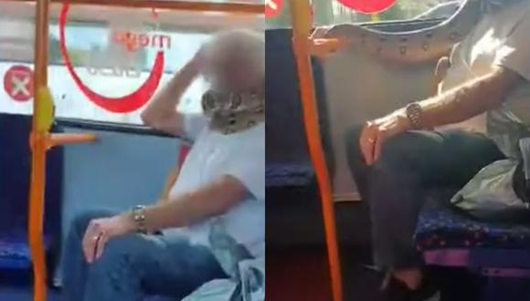 Un video viral grabado a bordo de un bus muestra a un hombre usando una serpiente como mascarilla. | Crédito: Daily Mail.