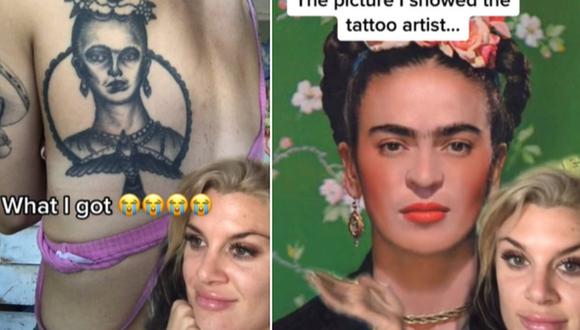 En esta imagen se aprecia a la mujer que optó por tatuarse a Frida Kahlo en la espalda y se decepcionó al ver el resultado. (Foto: @gabbylamby / TikTok)