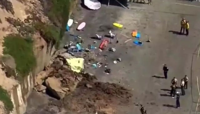 Tres mujeres fallecieron al caer sobre ellas acantilado de famosa playa californiana. (Fotos: Agencias/Twitter/Weather Channel)