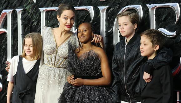 2019. Angelina posa con sus hijos Knox, Zahara, Shiloh y Vivienne en la premiere londinense de "Maléfica: Maestra del Mal". (Foto: AFP)