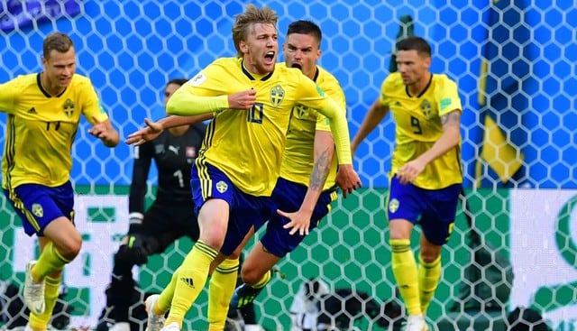 Emil Forsberg: celebración del gol de Suecia