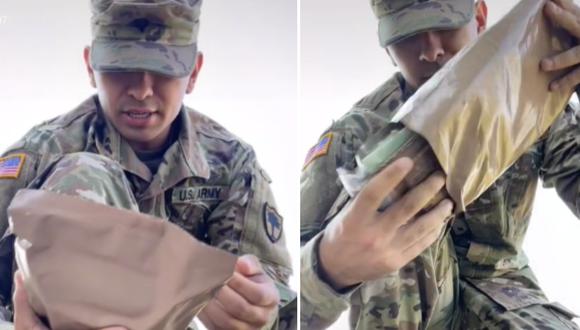 El soldado de nacionalidad colombiana detalló los productos que trae el misterioso paquete. (Captura: @trillzdiamond7)