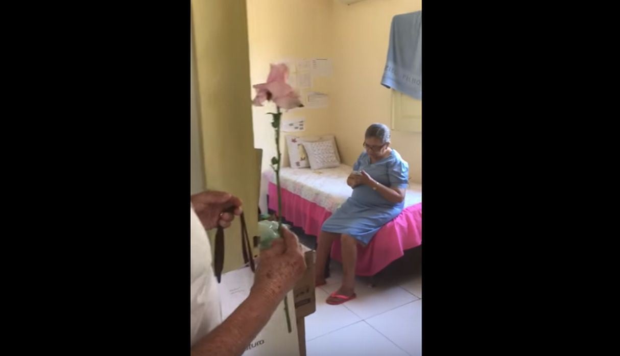 La señora se encontraba sentada en su cama revisando el celular. (YouTube: ViralHog)