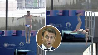 La aparatosa caída de un clavadista francés ante Macron