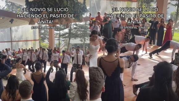 El novio sorprendió a su esposa y los invitados bailando "Envolver" de Anitta. (Foto: @vicshowperu/composición)