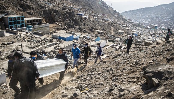 Miles de peruanos tuvieron que enterrar a sus muertos como consecuencia del temible virus sumado a un estado indolente .( Ernesto Benavides / AFP)