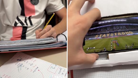 El joven hizo un trabajo manual para poder esconder el celular en su cuaderno. (Foto: @roodrigo005).