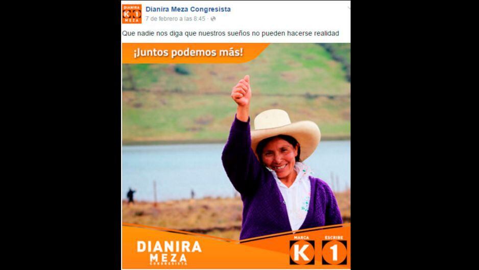 Dianira Angélica Meza Medina, candidata al Congreso por el partido de Fuerza Popular, utilizó imagen de Máxima Chaupe, símbolo de la lucha contra el proyecto minero Conga, para promocionarse. (Fotos: Facebook/Trome)