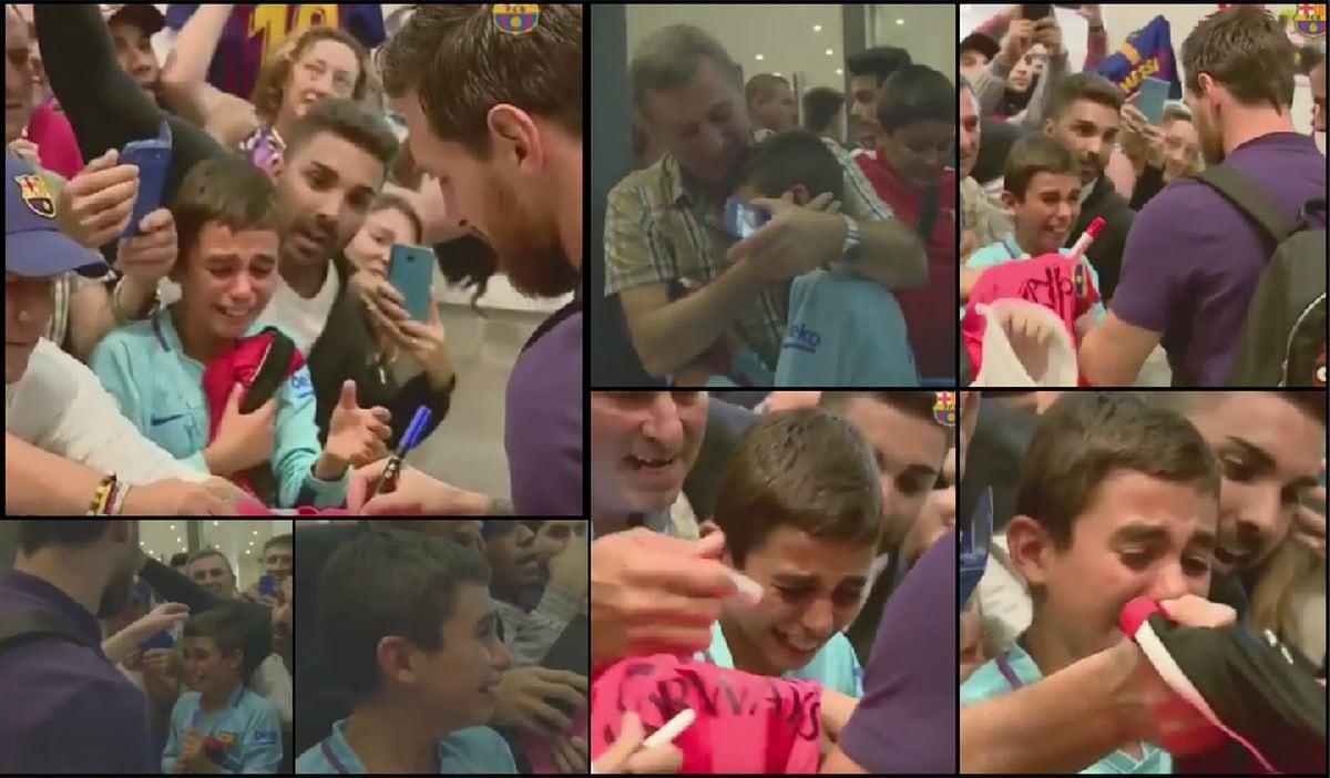 Lionel Messi: Niño rompe en llanto al conocerlo, se impacta cuando lo acaricia y padre lo consuela con amor