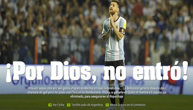 Medios argentinos no pueden creer que la selección de Argentina no pudiera con Perú en 'La Bombonera'.
