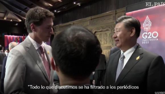 Justin Trudeau y Xi Jinping protagonizaron un tenso momento en el G20 en Indonesia por la publicación de una supuesta conversación privada. (Foto: YouTube El País)