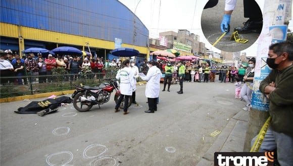 Joel Ramírez (20) fue acribillado al lado de su moto y frente a un mercado lleno de gente. | Foto: Jessica Vicente / Diario Trome (Composición Trome)