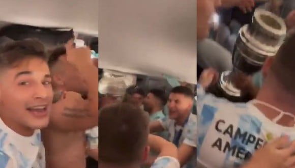 Los festejos de Argentina en el avión rumbo a Buenos Aires. (Fuente: Instagram)