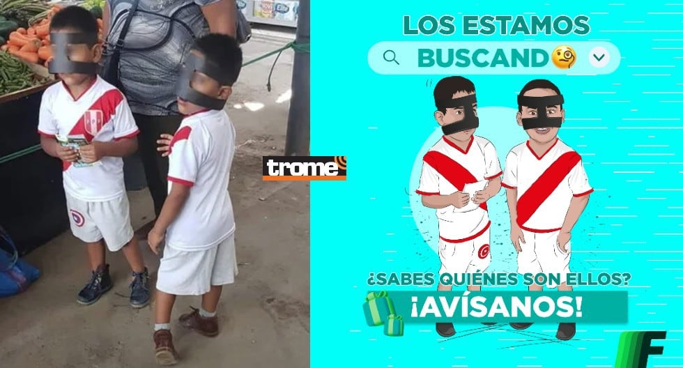 Buscan a 'Lapadulitas'  Foto de niños con su mascarita, como el goleador, causó ternura  y fue viral en redes sociales. Empresa de delivery quiere darles una sorpresa. (Twitter / Compos. Trome)