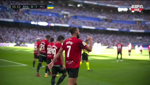 Gol de Vedat Muriqi para el 1-0 de Mallorca vs. Real Madrid. (Captura: ESPN)
