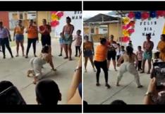 El exótico baile viral de una señora para ganar el premio durante un evento escolar 