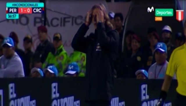 En el Perú vs Costa Rica, Ricardo Gareca se agarró la cabeza tras una falla de Andy Polo en el partido amistoso por fecha FIFA. (Capturas: Movistar Deportes)