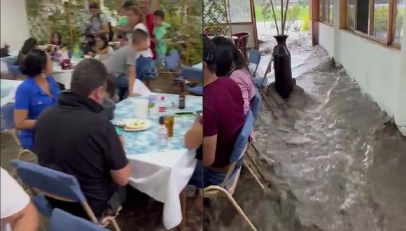 La grabación de los invitados en medio de una inundación se popularizó en redes sociales por demostrar las verdaderas ganas de celebrar. (TikTok: @netzamagallon)