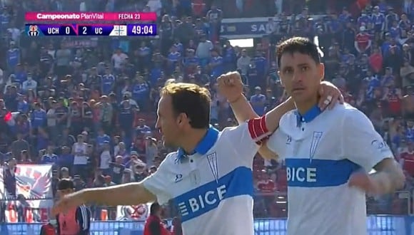 Fernando Zampedri anotó el 2-0 de la U. Católica vs. U. de Chile. (Foto: Captura)