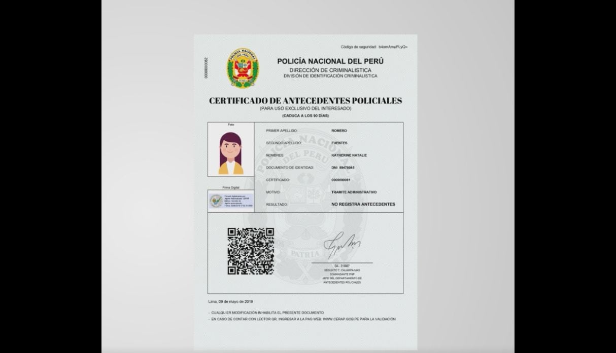 Certificado de antecedentes policiales