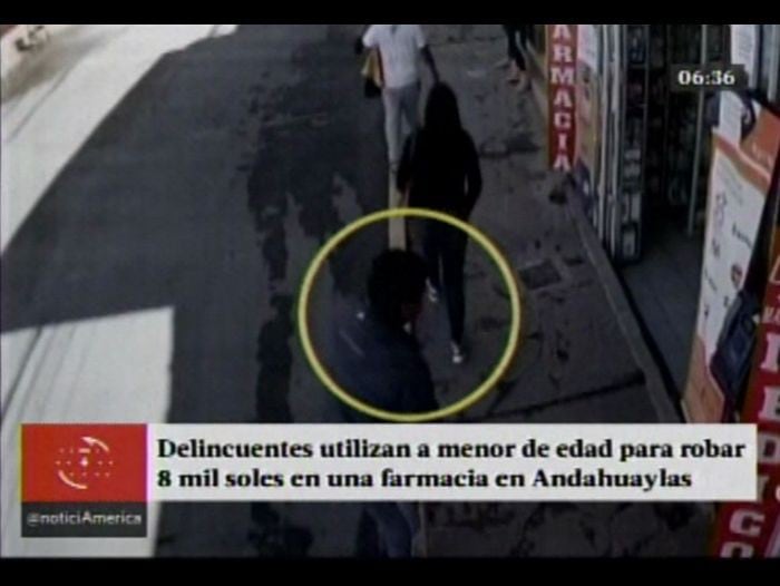 Delincuentes utilizan a niño para robar 8 mil soles de farmacia en Andahuaylas