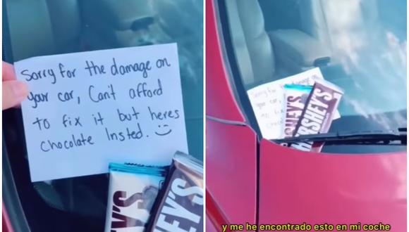 Le dejaron una notas y uno chocolates después de chocar su carro. (Foto: @yisucriisto / Instagram)