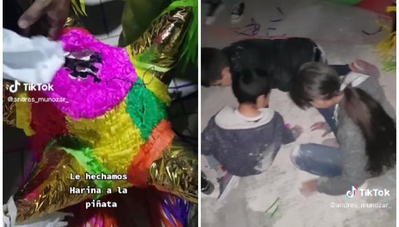 Niños rompen piñata y descubren que solo tenía harina. (Foto: @andres_munozar_ / TikTok)