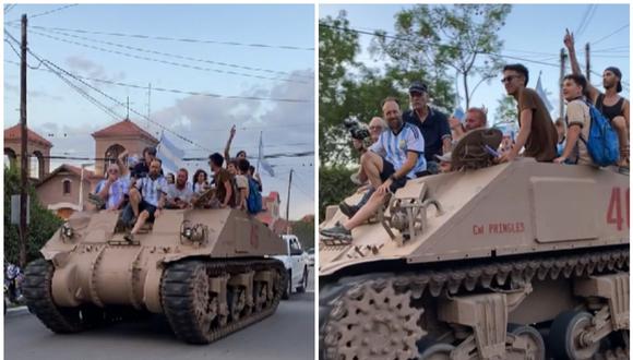 Fanáticos de Argentina estuvieron paseando encima de un tanque de guerra. (Foto: @abbycerega0 / TikTok)