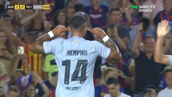 Gol de Memphis Depay para el 3-2 del Barcelona vs. Manchester City. (Foto: Captura)