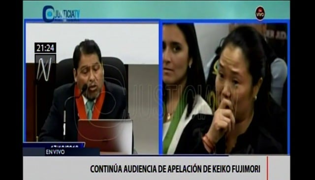 Keiko Fujimori y la reacción que tuvo al conocer que quedaba libre tras una semana de detención preliminar. (Fotos: Captura de TV)