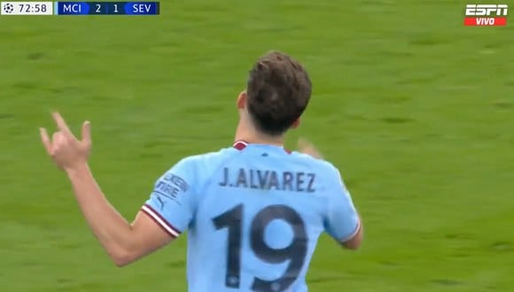 Julián Álvarez puso el 2-1 de Manchester City vs. Sevilla. (Foto: captura ESPN)