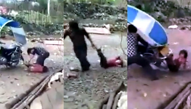 Padre golpea y arrastra a su hija amarrada a una moto en China