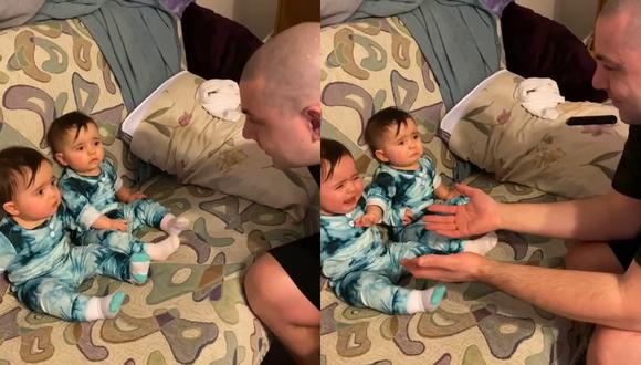 Un video viral muestra la curiosa reacción de unas gemelas al ver a su padre por primera vez con la barba afeitada. | Crédito: @jonathannormoyle1 / TikTok