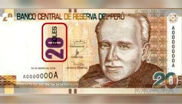 Billete de 20 soles con el nombre de la unidad monetaria. Foto: Composición con imagen de Facebook / BCRP