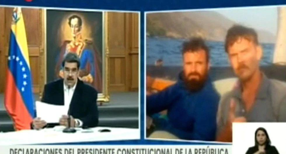 Imagen de archivo. Captura tomada del canal VTV de la televisión venezolana que muestra al presidente de Venezuela, Nicolás Maduro, junto a los retratos de los estadounidenses Airan Berry y Luke Denman. (EFE/VTV).