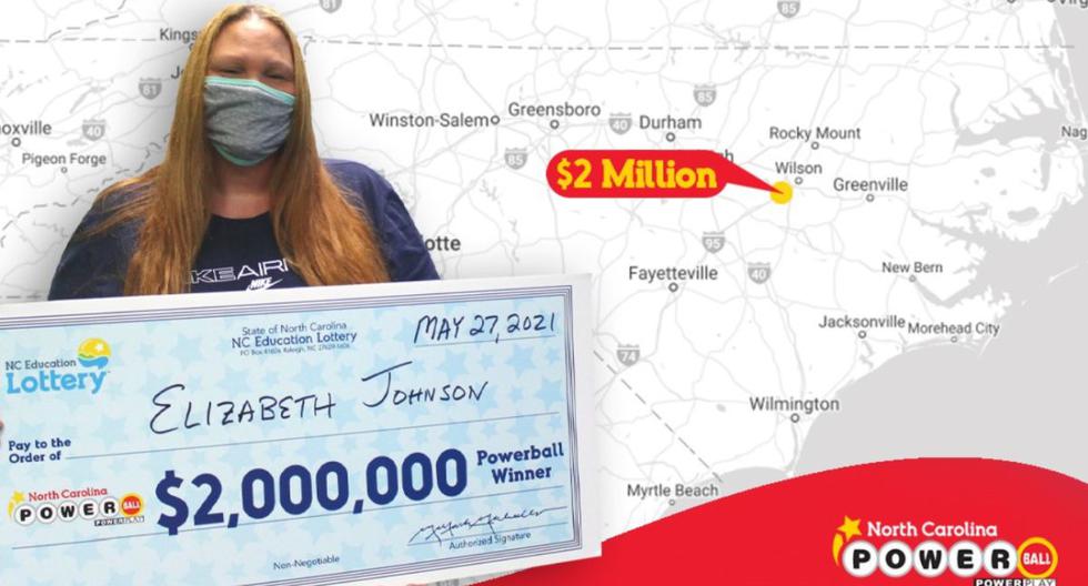 Imagen de Elizabeth Johnson, ganadora de un sorteo de lotería en Estados Unidos. (Captura de pantalla/Twitter NC Education Lottery).