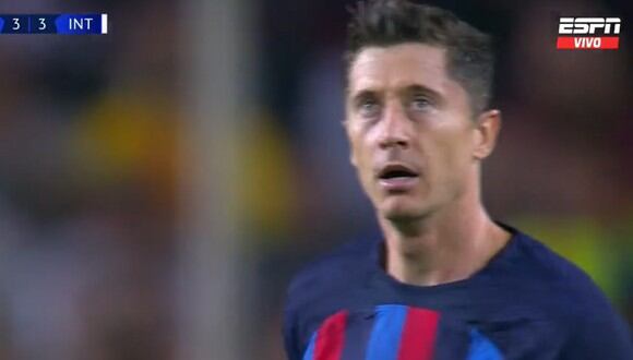 Robert Lewandowski anotó el empate final de Barcelona vs. Inter. Foto: Captura de pantalla de ESPN.