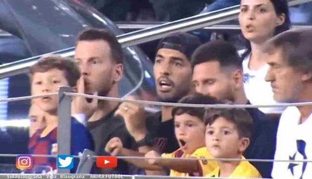 Mira la efusiva celebración de Mateo Messi a un gol de Real Betis, al lado de su papá. (Foto: Captura Twitter Vida Blaugrana)
