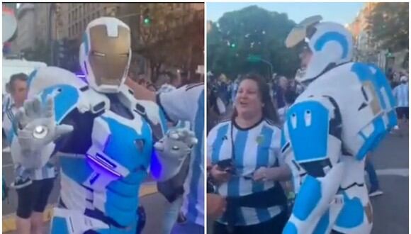 Persona disfrazada de Iron Man estuvo alentando a Argentina. (Foto: @@google_bizarro / Twitter)