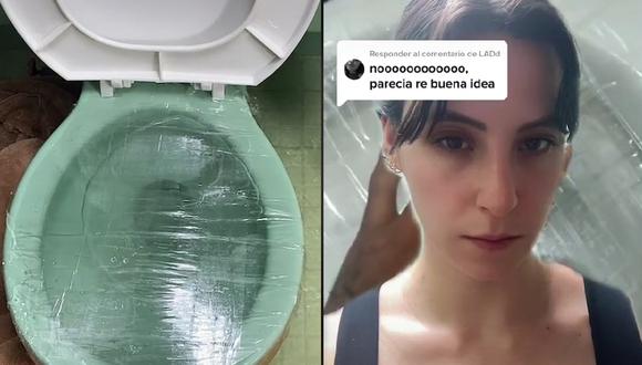 Una usuaria se hizo viral por el fallido resultado que obtuvo al seguir un tutorial que vio en TikTok para destapar la taza del baño. (TikTok: @paulaabarca96)