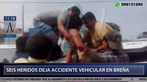Breña: seis heridos tras volcadura de combi